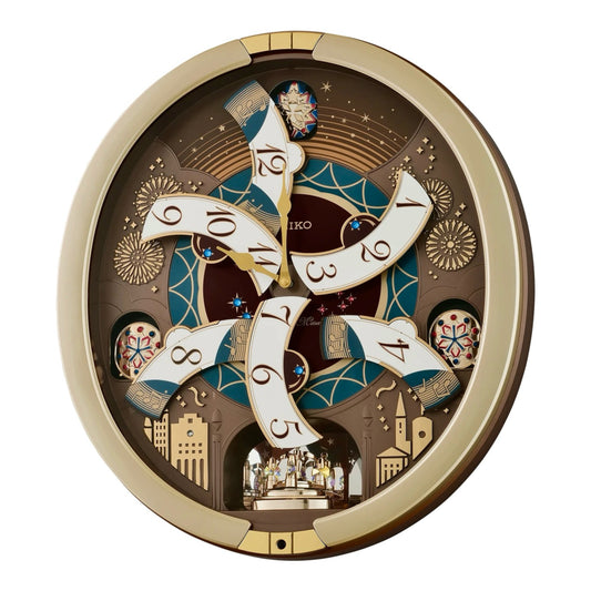 Seiko QXM620GRH "Golden Festival" Melodies in Motion Dancing Dial Musical Wall Clock with 30 Songs
