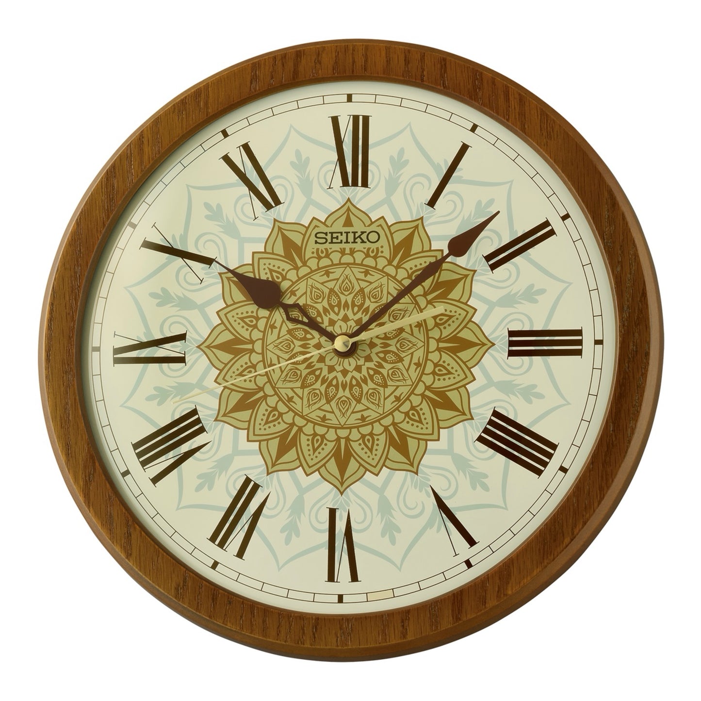 Seiko QXA857ZLH "Brown Mehndi" Decorative Wooden Wall Clock with Silent Sweep Second Hand