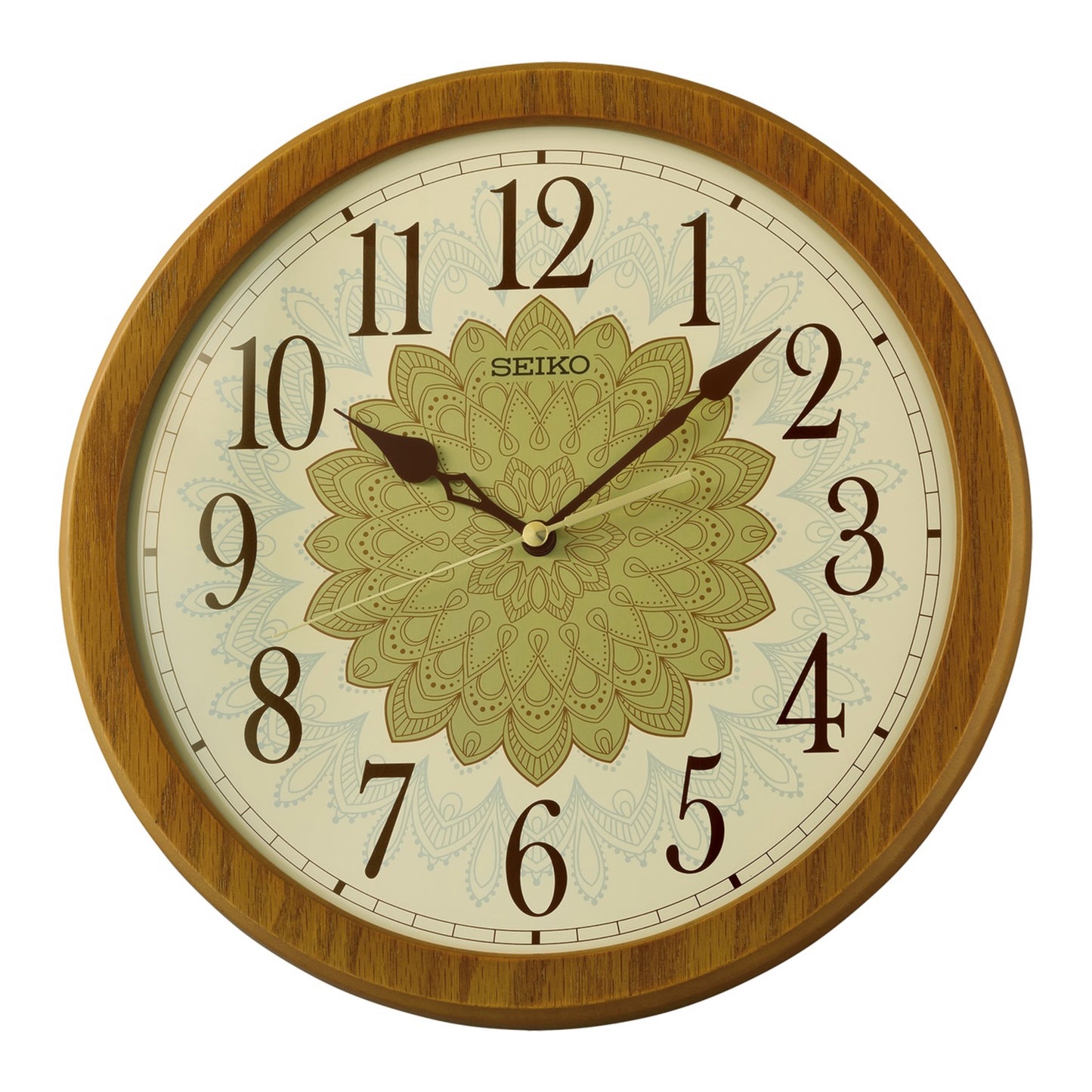 Seiko QXA857BLH "Light Brown Mehndi" Decorative Wooden Wall Clock with Silent Sweep Second Hand