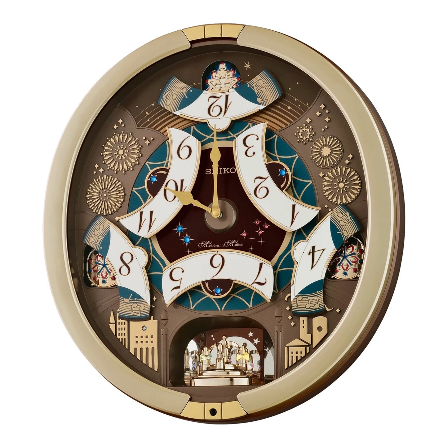 Seiko QXM620GRH "Golden Festival" Melodies in Motion Dancing Dial Musical Wall Clock with 30 Songs