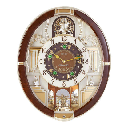 Seiko QXM289BRH "Golden Trumpets" Melodies in Motion Musical Wall Clock with Moving Figurines & 13 Songs