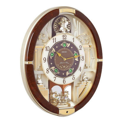 Seiko QXM289BRH "Golden Trumpets" Melodies in Motion Musical Wall Clock with Moving Figurines & 13 Songs