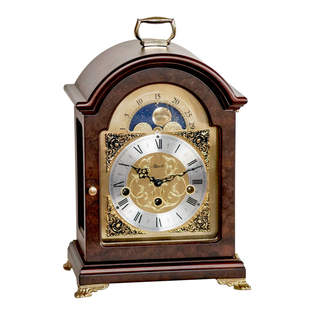 Hermle "Aimee" 8-Day Keywound Traditional Bracket-Style Wooden Mantel Clock with Moon Phase Dial - 23054-030340