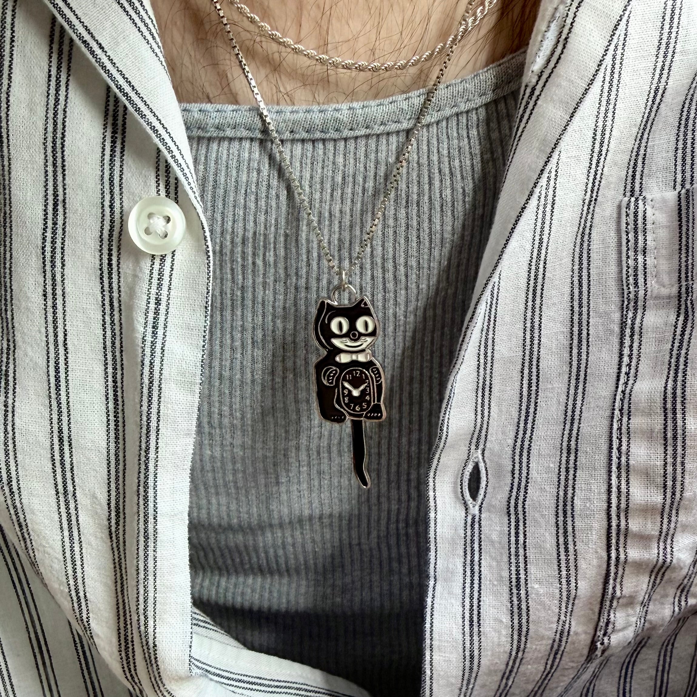 Kit-Cat Klock Silver 2" Charm Necklace by California Clock Company