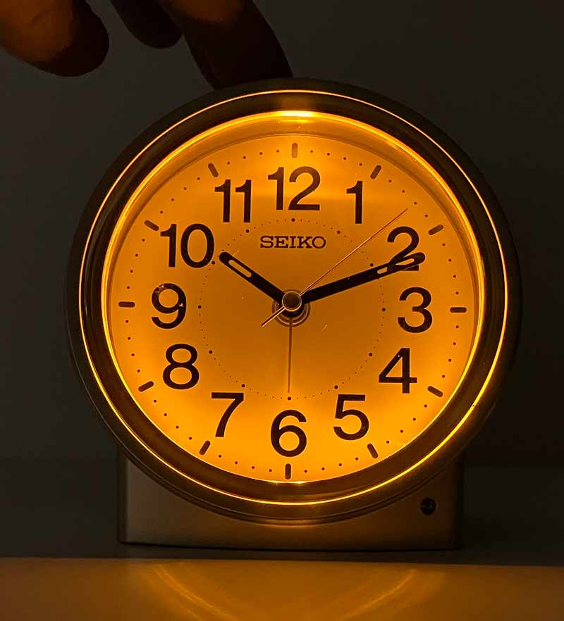 Seiko QHE199GLH "Sussex" Gold Desk & Alarm Clock with Automatic Night Light