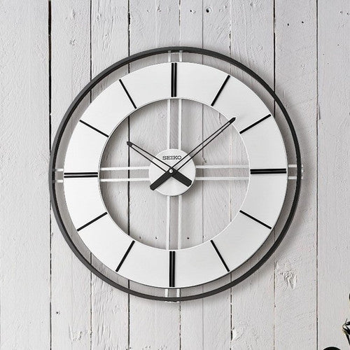Seiko QXA820KLH "Dana" Large Modern Metal & Wooden Gallery Wall Clock with Raised Numerals