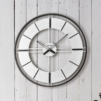 Seiko QXA820KLH "Dana" Large Modern Metal & Wooden Gallery Wall Clock with Raised Numerals