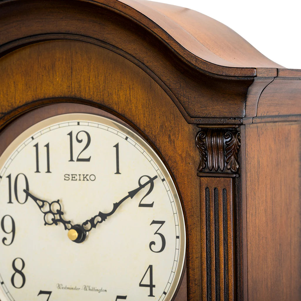 Seiko QXH066BLH "Gold Tone Arched" Traditional Wooden Chiming Pendulum Wall Clock