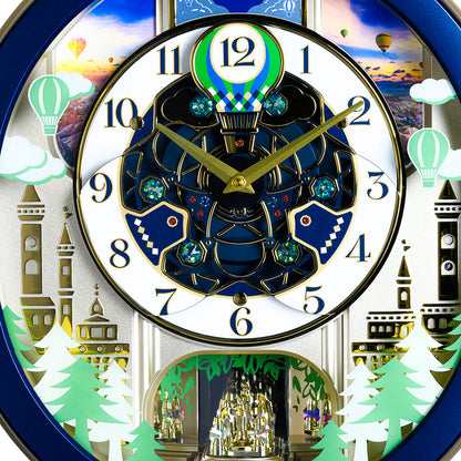 Seiko QXM398LRH “Blue Pine Fantasy” Melodies in Motion Dancing Dial Musical Wall Clock with 40 Songs