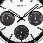 Seiko QXA823SLH "Shelby Watch Dial" Silver Heritage Design Luminous Metal Wall Clock with Thermometer, Hygrometer, & Seconds Dial