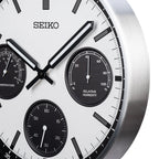 Seiko QXA823SLH "Shelby Watch Dial" Silver Heritage Design Luminous Metal Wall Clock with Thermometer, Hygrometer, & Seconds Dial
