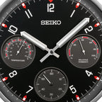 Seiko QXA823KLH "Shelby Watch Dial" Black Heritage Design Luminous Metal Wall Clock with Thermometer, Hygrometer, & Seconds Dial