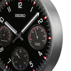 Seiko QXA823KLH "Shelby Watch Dial" Black Heritage Design Luminous Metal Wall Clock with Thermometer, Hygrometer, & Seconds Dial