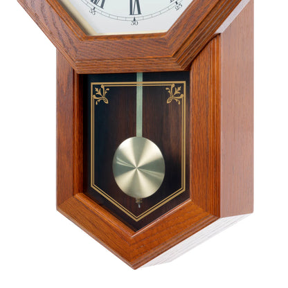 Seiko QXH110BLH "Light Oak Schoolhouse" Traditional Wooden Chiming Pendulum Wall Clock