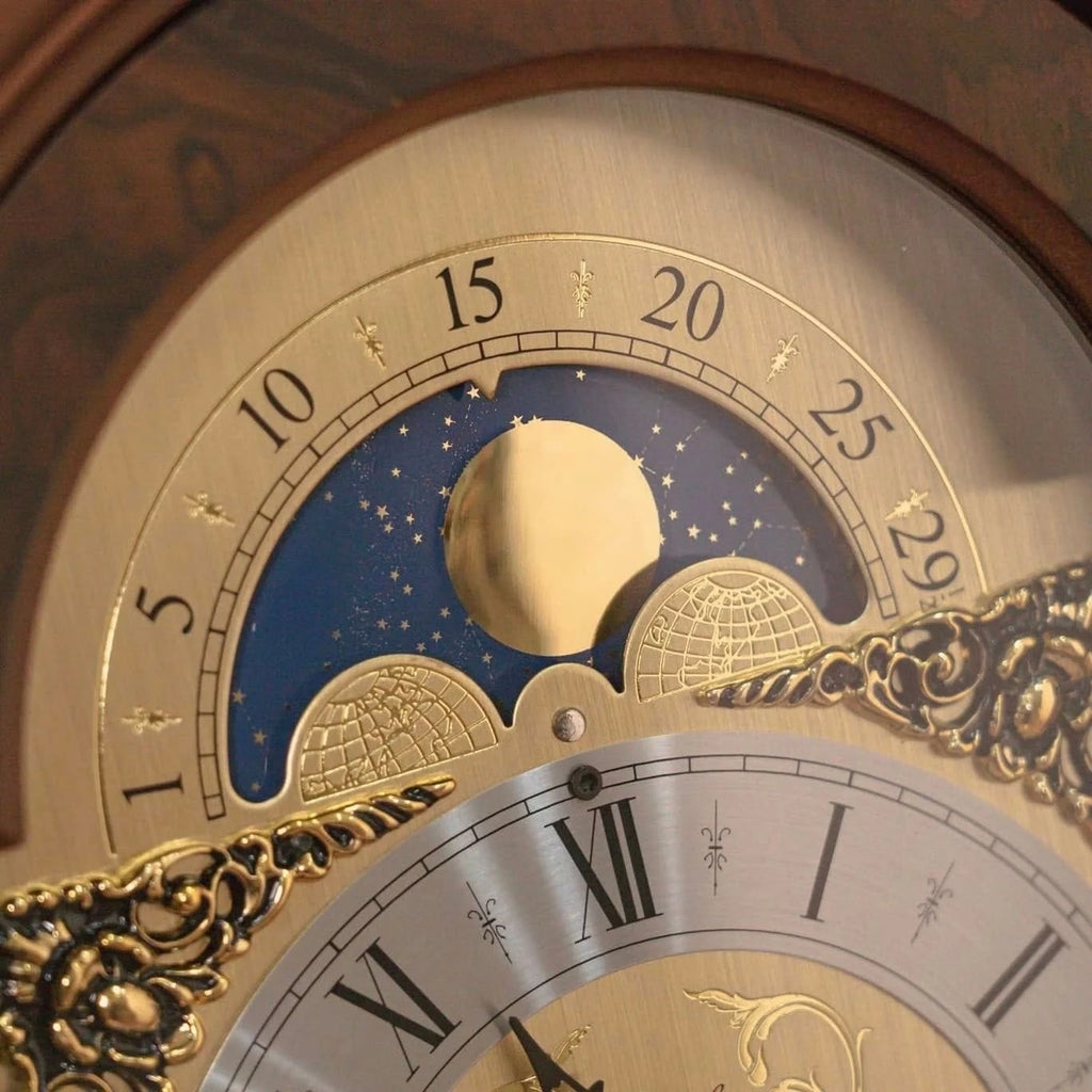 Hermle "Aimee" 8-Day Keywound Traditional Bracket-Style Wooden Mantel Clock with Moon Phase Dial - 23054-030340