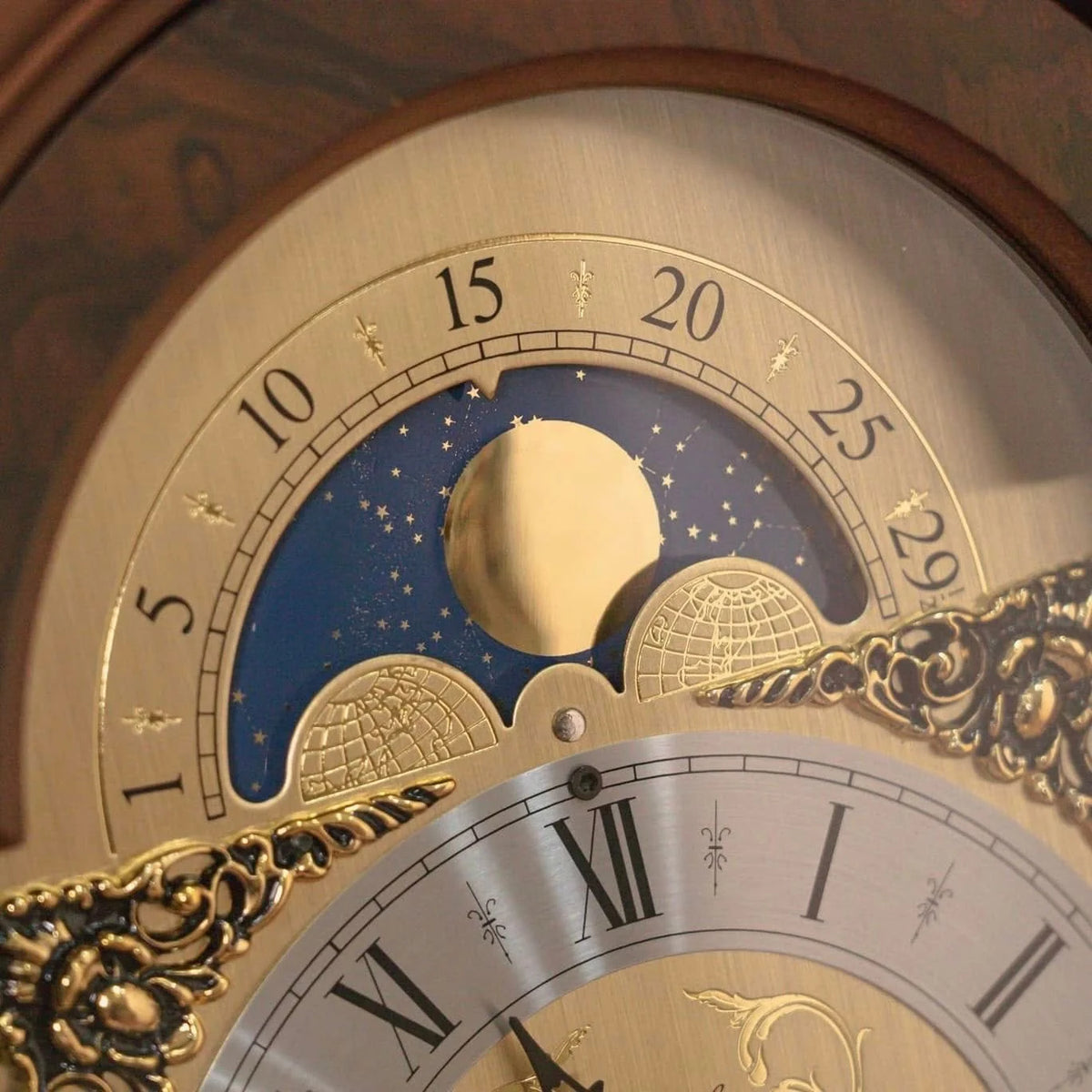 Hermle "Aimee" 8-Day Keywound Traditional Bracket-Style Wooden Mantel Clock with Moon Phase Dial - 23054-030340