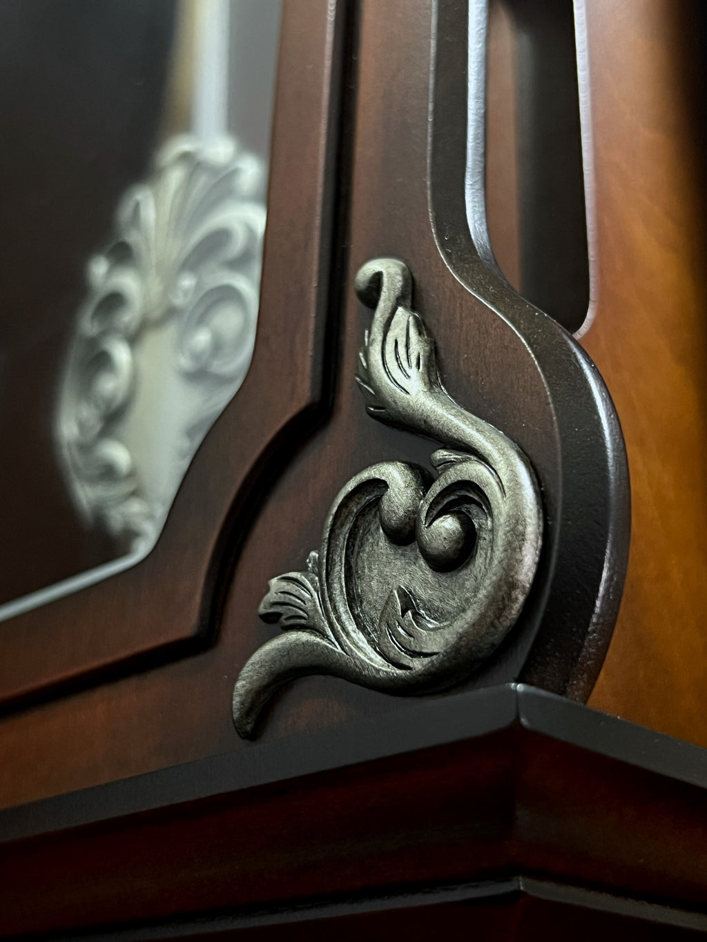 Rhythm “WSM Lauren” Antique-Style Wooden Musical & Chiming Pendulum Wall Clock with Intricate Carved Frame - CMJ380CR06