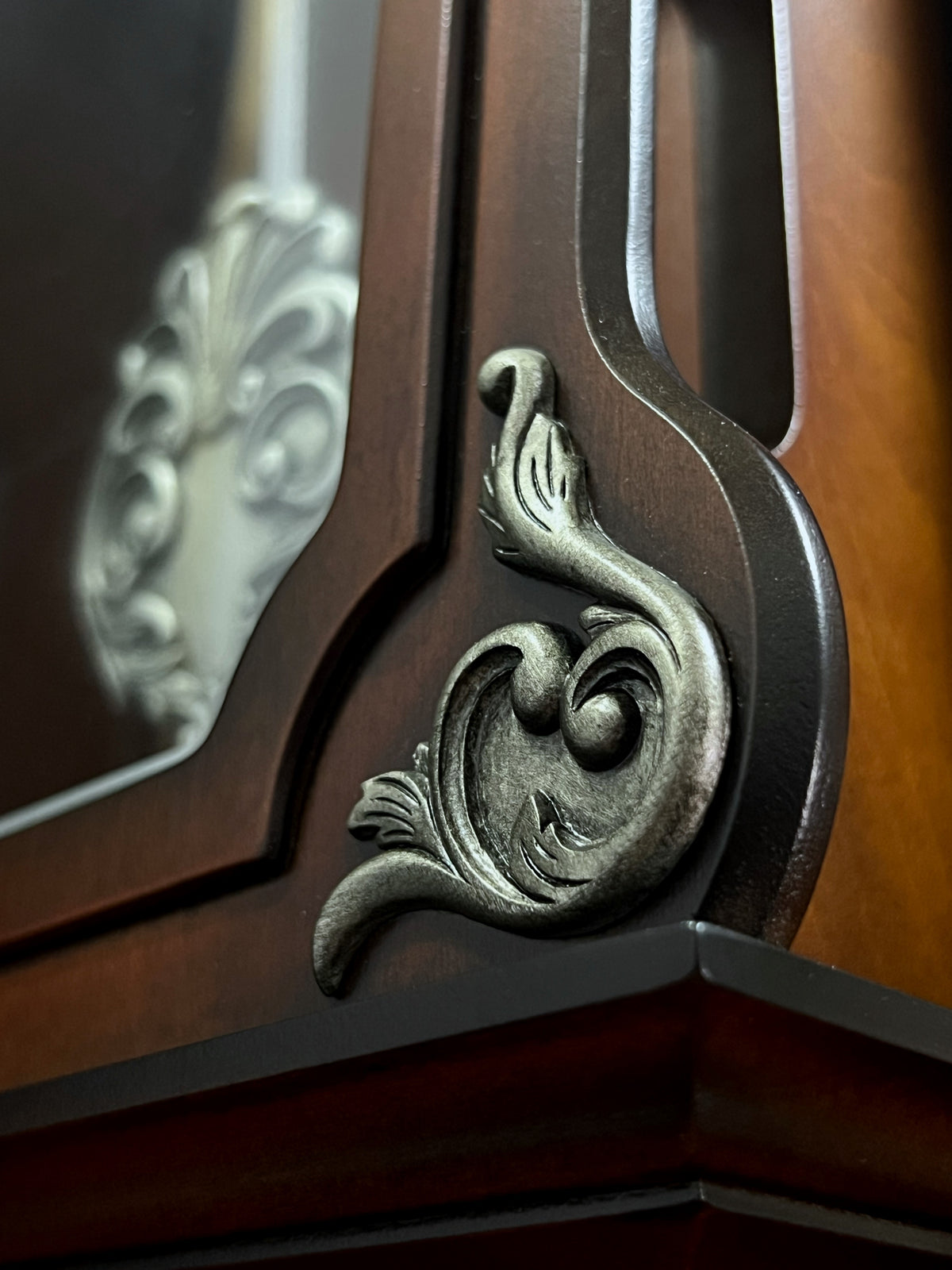 Rhythm “WSM Lauren” Antique-Style Wooden Musical & Chiming Pendulum Wall Clock with Intricate Carved Frame - CMJ380CR06