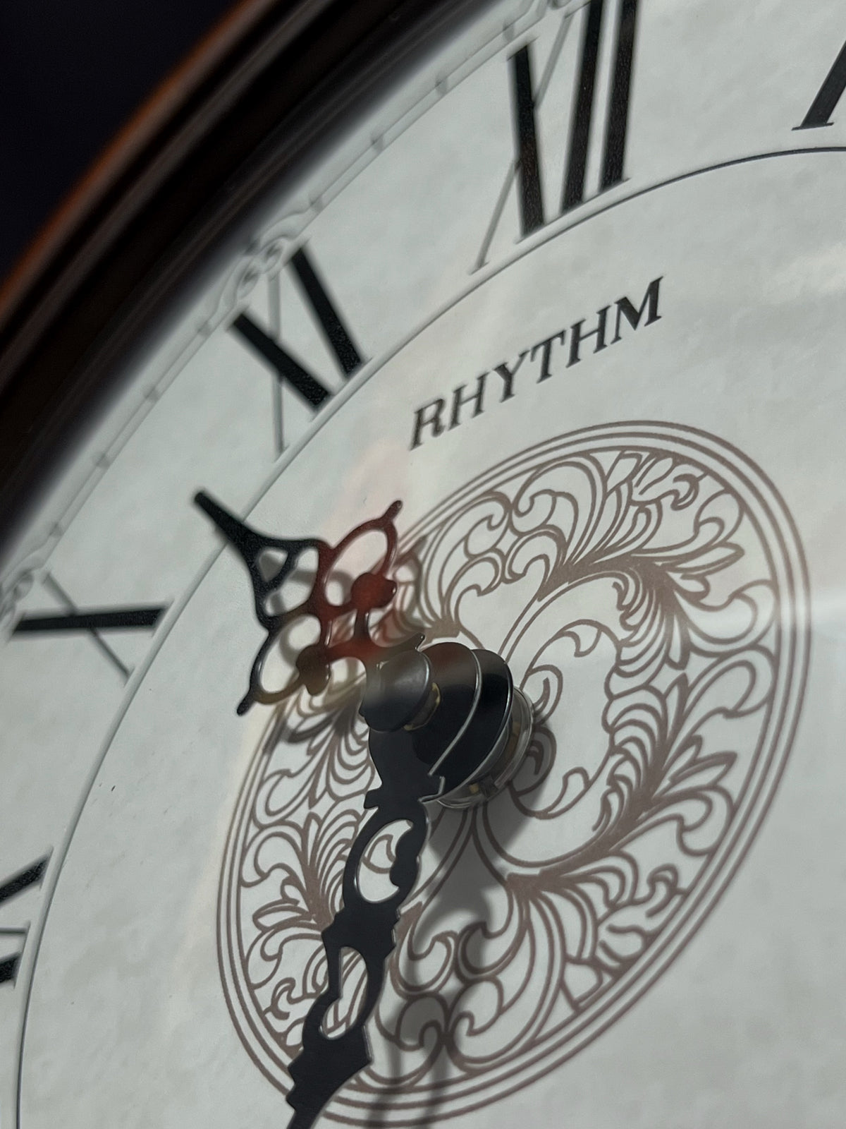 Rhythm “WSM Lauren” Antique-Style Wooden Musical & Chiming Pendulum Wall Clock with Intricate Carved Frame - CMJ380CR06