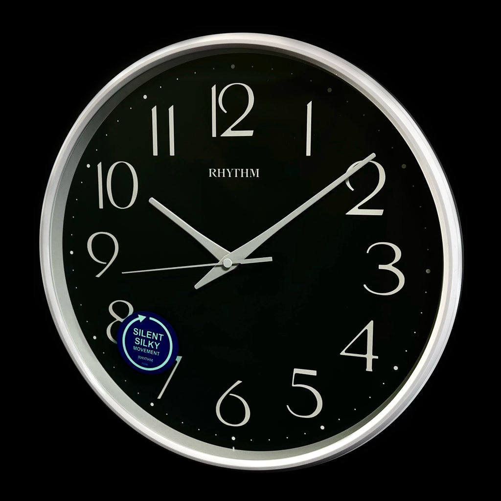 Rhythm “Noir” Modern Wall Clock with Quiet Sweep Second Hand - CMG589NR03
