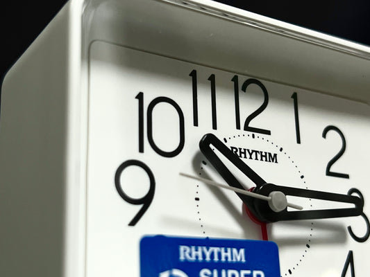 Rhythm “Okiro (White)” Retro Desk Alarm Clock with Quiet Sweep Second Hand - CRE891WR03