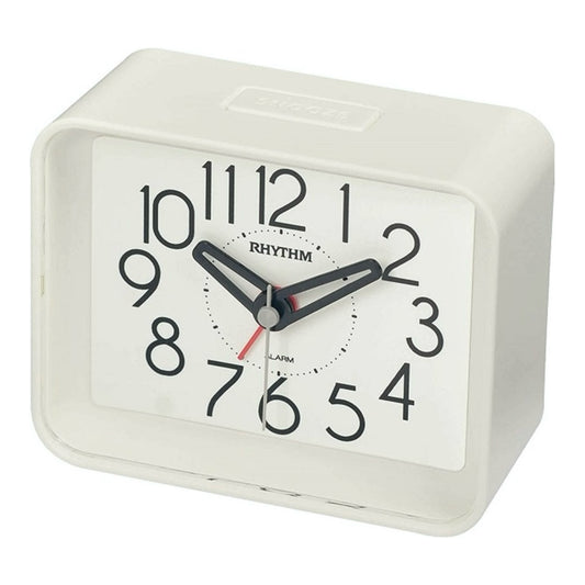 Rhythm “Okiro (White)” Retro Desk Alarm Clock with Quiet Sweep Second Hand - CRE891WR03