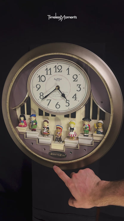 Rhythm “Jumping Kids” Magic Motion Musical Wall Clock with Moving Figurines and Piano Keys - 4MH721RH18
