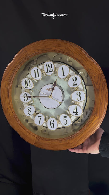 Rhythm "Angel Blossom II" Magic Motion Musical Wooden Wall Clock with Animated Moving Dial - 4MH868WD06