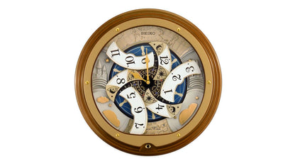 Seiko QXM381BRH “Atlas” Melodies in Motion Dancing Dial Musical Wooden Wall Clock