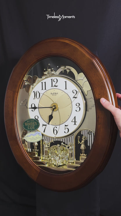 Rhythm "CTS Nostalgia" Moving Dial Magic Motion Musical Wooden Wall Clock with Popular Melodies - 4MH780-R06