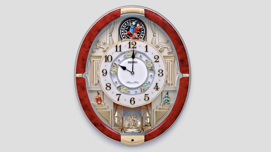 Seiko QXM612RRH "Ruby Parade" Melodies in Motion Musical Wall Clock with Moving Figurines