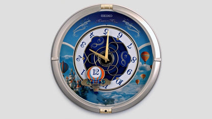 NEW! | Seiko QXM616SRH “Blue Skies” Melodies in Motion Dancing Dial Musical Wall Clock with 40 Songs