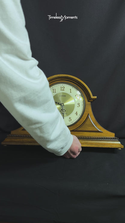 Rhythm "WSM Remington II" Traditional Wooden Chiming & Musical Tambour Mantel Clock with Raised Numerals - CRH216UR06