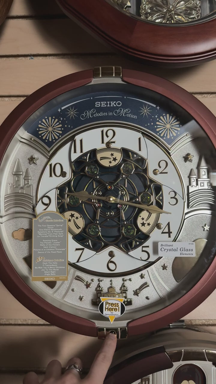 Seiko QXM378BRH “Castle Night” Melodies in Motion Dancing Dial