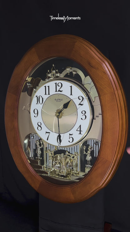 Rhythm "Nostalgia Legend" Moving Dial Magic Motion Musical Wooden Wall Clock with Music by The Beatles - 4MH832WB06