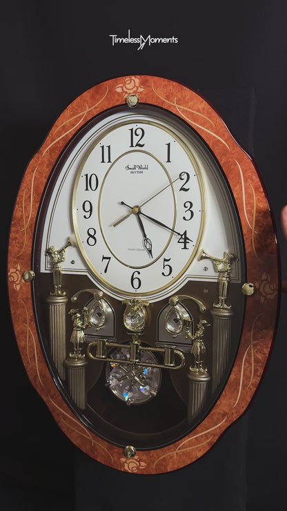 Rhythm “CTS Florence” Inlaid Wooden Musical Motion Pendulum Wall Clock with Popular Melodies - CMJ338UR06