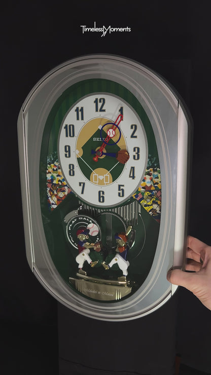 Seiko QXM256SRH "Baseball" Melodies in Motion Musical Moving Wall Clock with Americana Music