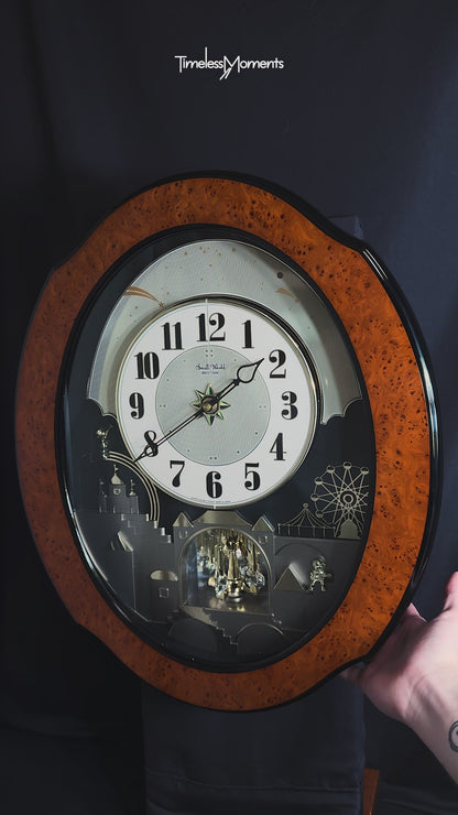 Rhythm “DWS Timecracker” Moving Dial Magic Motion Musical Wooden Wall Clock with Popular Melodies - 4MH752-R06