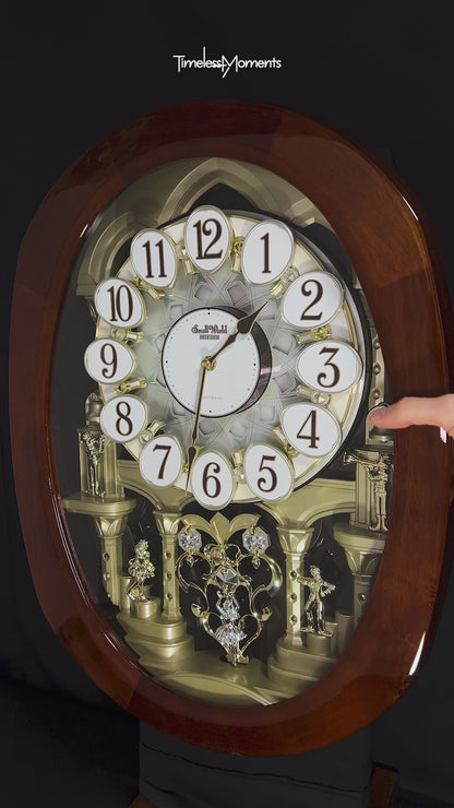 Rhythm "Grand Encore Legend" Magic Motion Musical Wooden Wall Clock with Animated Moving Dial and Music by The Beatles - 4MH834WB06