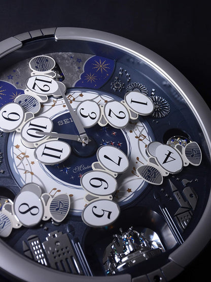 Seiko QXM379SRH “Glittering Starry Night” Melodies in Motion Dancing Dial Musical Wall Clock