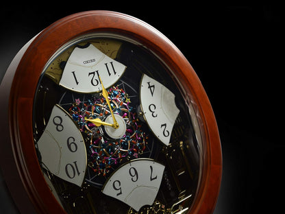 Seiko QXM383BRH "Midnight Royale" Melodies in Motion Musical Wooden Wall Clock with Animated Moving Dial