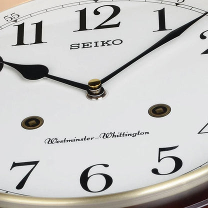 Seiko QXH202ZLH "Philadelphia" Traditional 12" Round Decorative Wooden Chiming Wall Clock